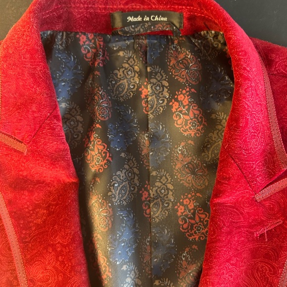 Van Heusen Studio Red Paisley Blazer 46R 100% Cotton - Picture 9 of 12